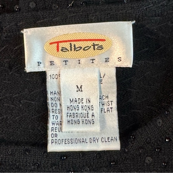 Talbots Medium Petite Black Merino Wool Short Sleeve Sweater w Sequins/Beads - Picture 8 of 9